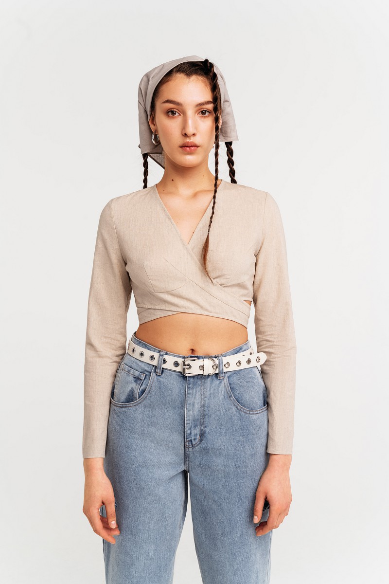 Befree блузка укороченная на запах из хлопка