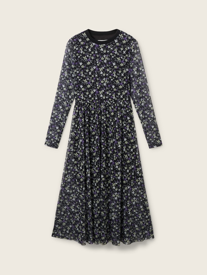 TOM TAILOR сетчатое платье с ребристым воротником с принтом