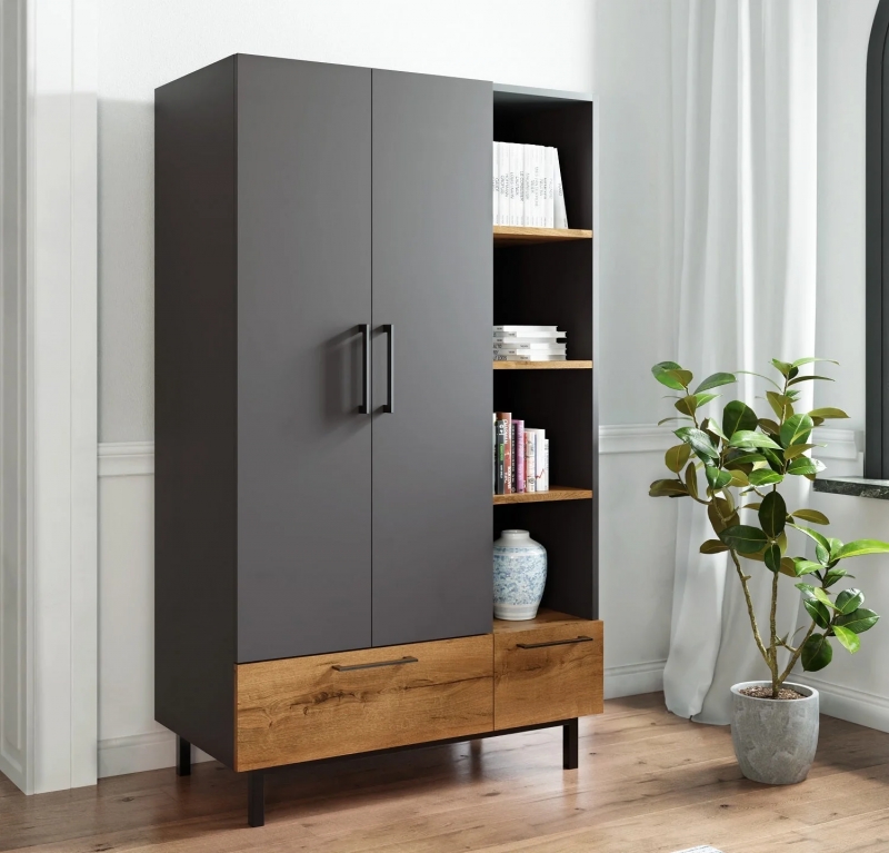 MOBEASY Шкаф "Volga" с 2 дверцами, 4 полками и 2 ящиками