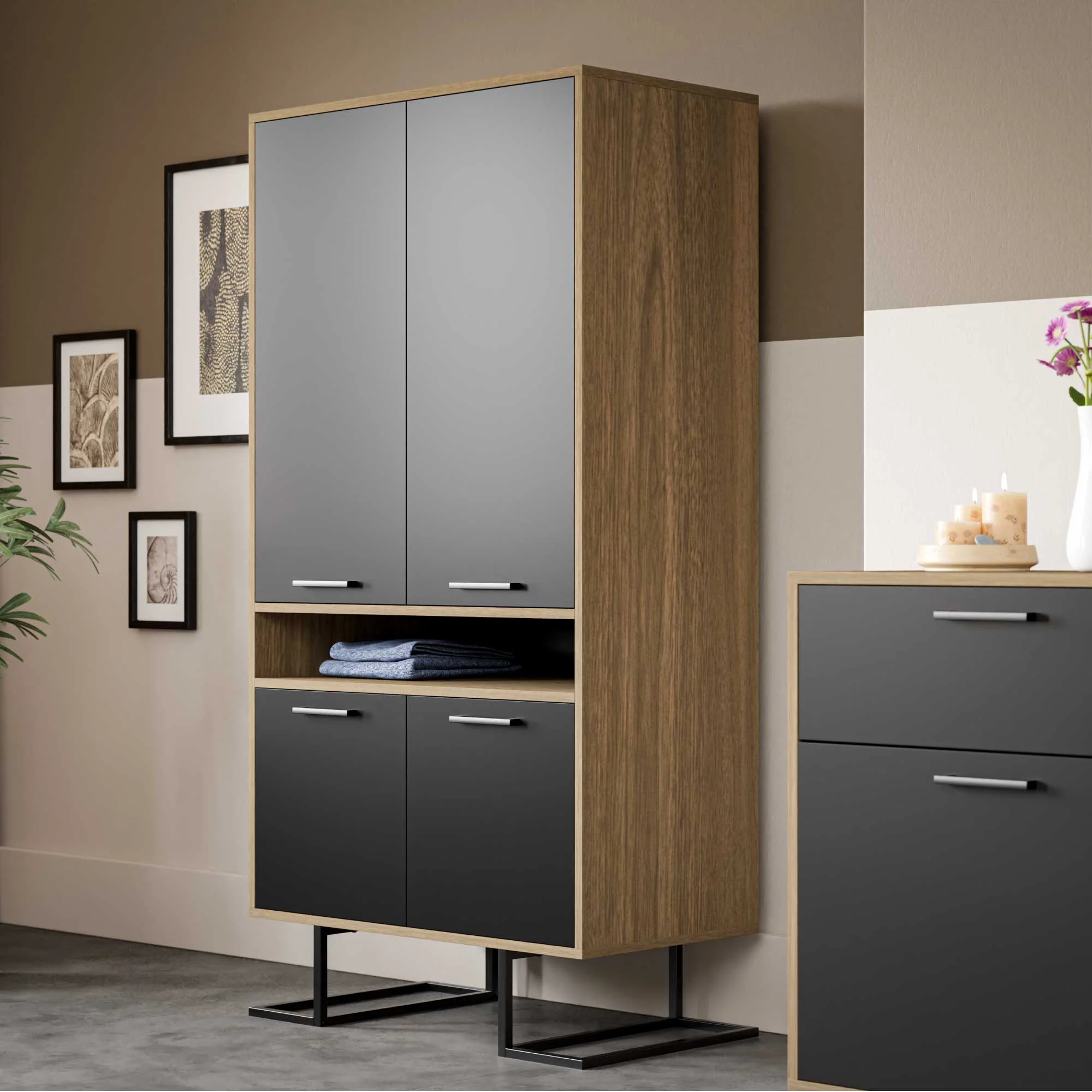 MOBEASY Dulap "Full Moon" with 4 Doors & Shelf