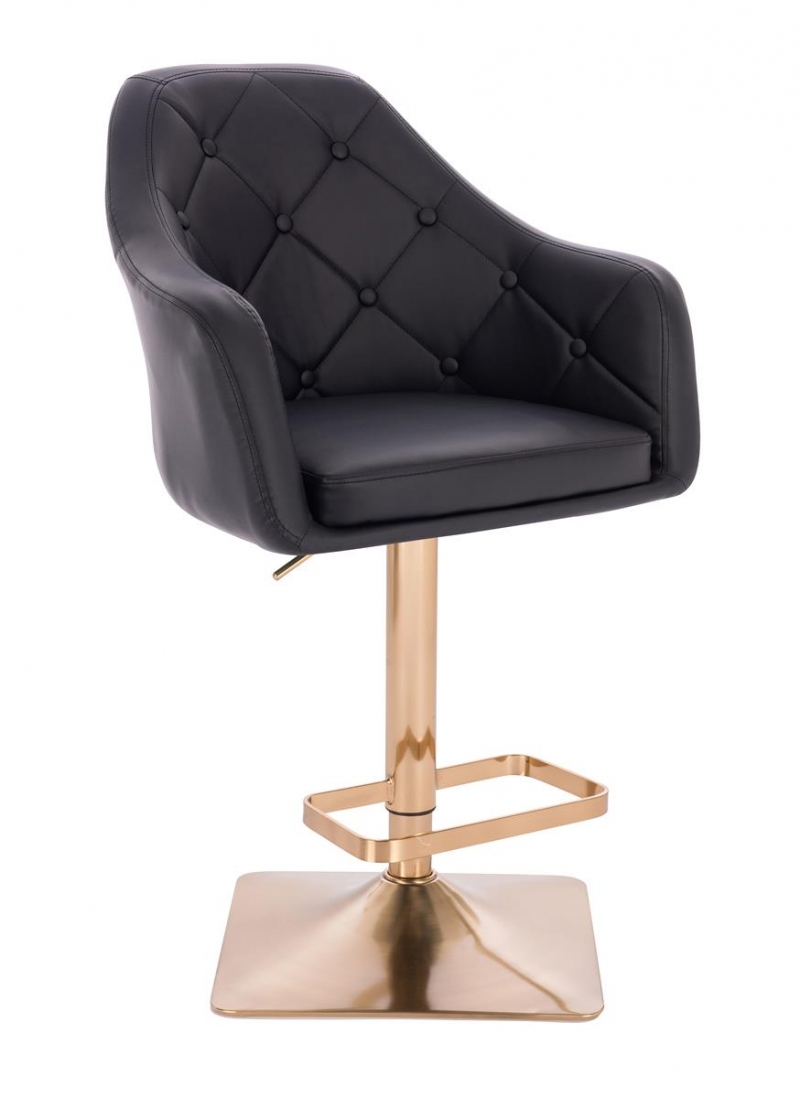 scaun de bar HAMAR, negru, bază pătrată aurie