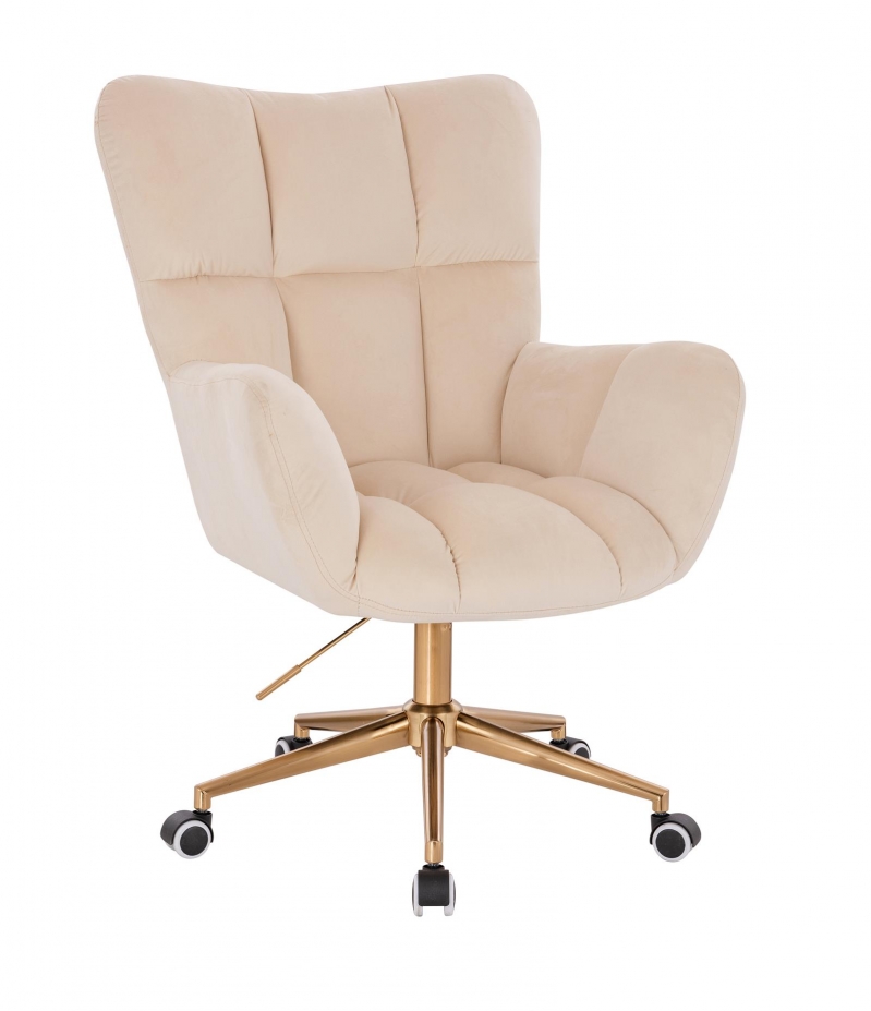 fotoliu din catifea ALTA, culoare bej deschis, baza aurie