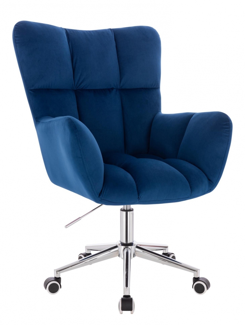 fotoliu din catifea ALTA, albastru, baza croma
